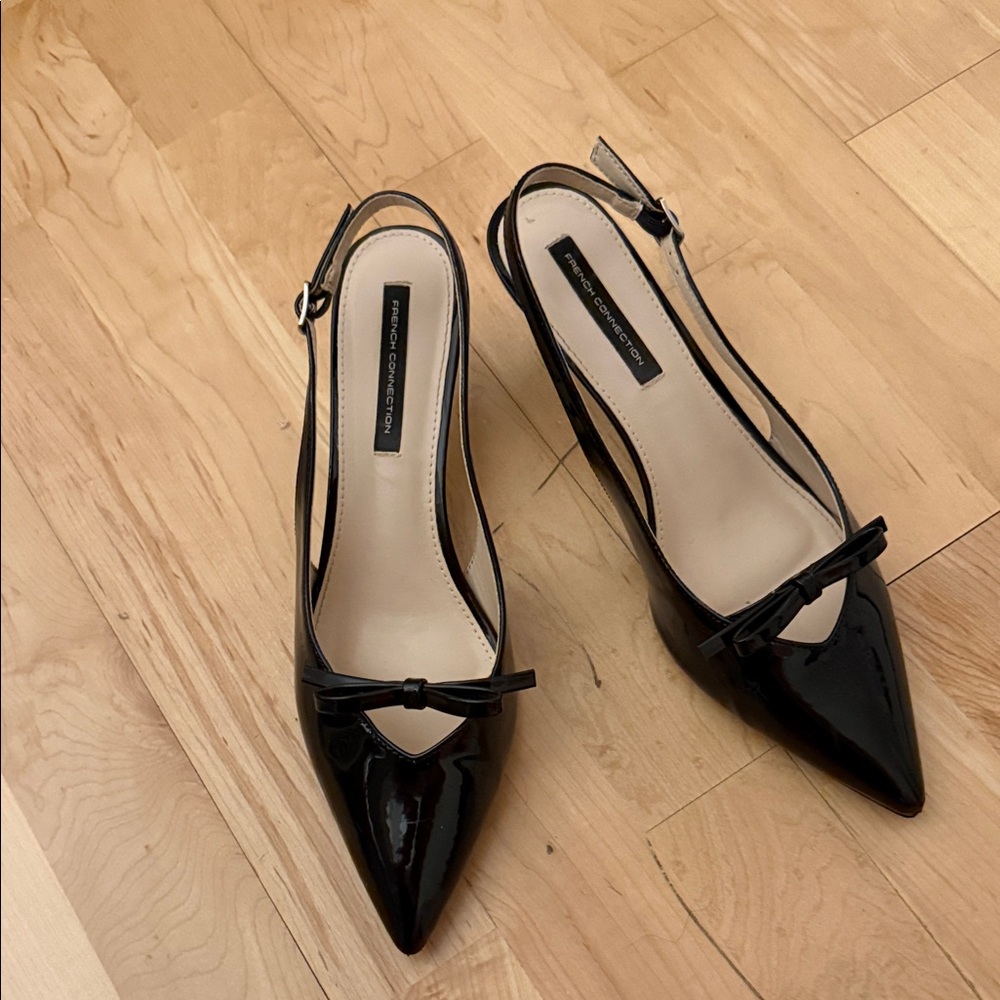 French Connection Black Patent Slingback Heels